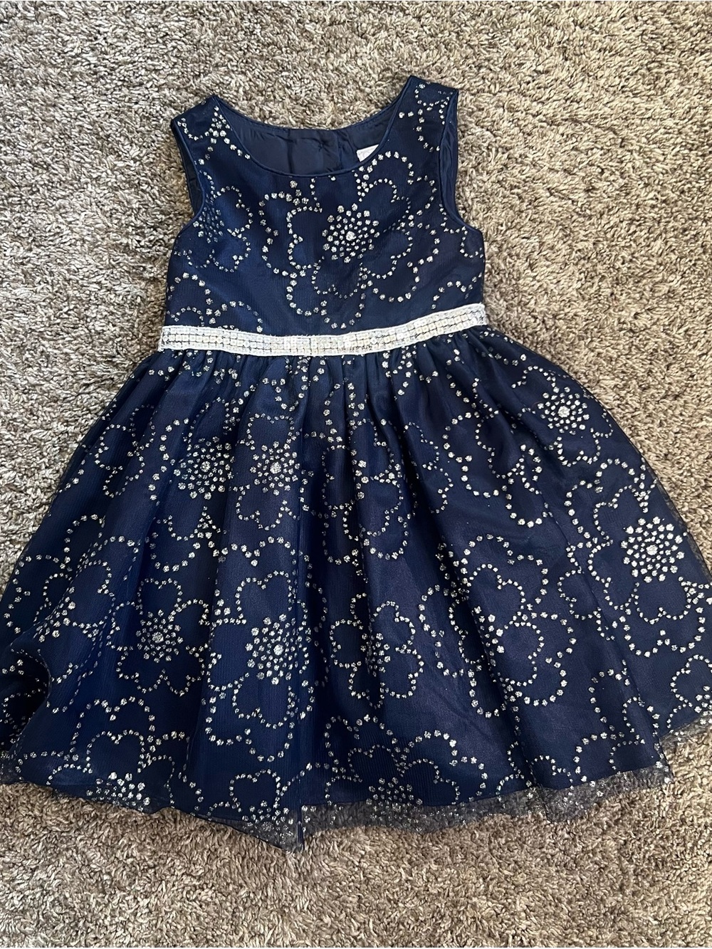 Youngland Navy Blue Floral Sequin Party Dress